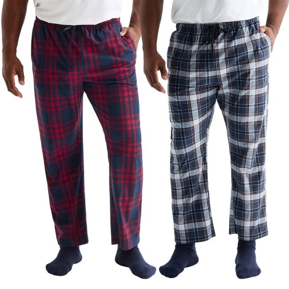 Nautica Men's 2-Pack Plaid Fleece Pajama Lounge Pants Red Navy Size XL